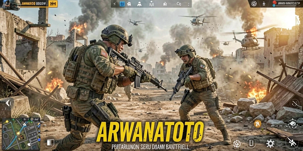 Tampilan gameplay ARWANATOTO dengan pertempuran yang intens dan mendebarkan.