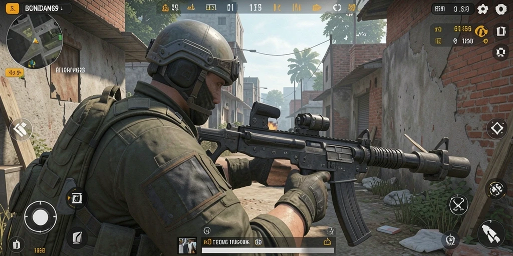 Screenshot gameplay BONDAN69 menunjukkan action seru dalam pertempuran FPS.