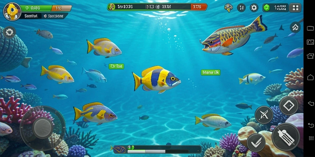 Gameplay D73 yang seru dan menantang saat berburu ikan.