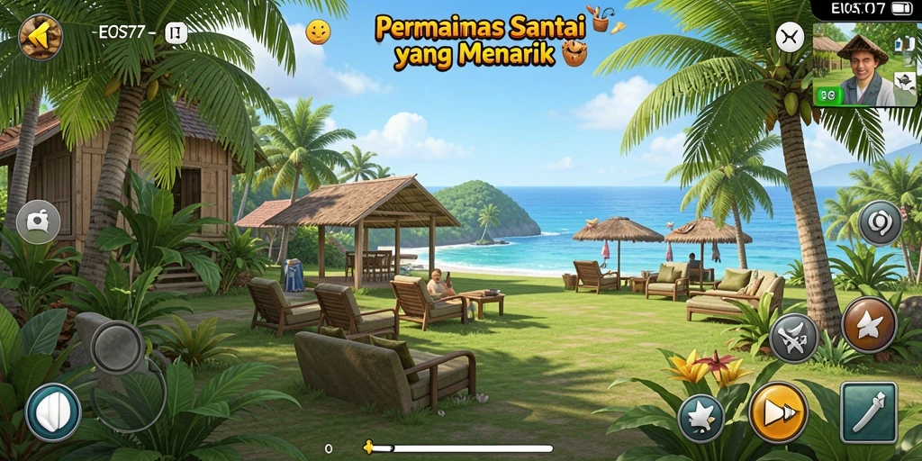 Tampilan menarik dari gameplay EOS77 yang penuh warna.