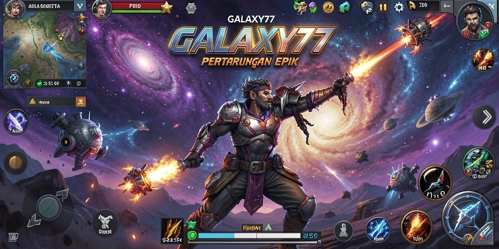 Tangkapan layar menunjukkan pertarungan epik dalam GALAXY77.
