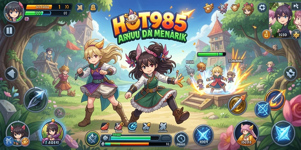 Tangkapan layar gameplay HOT985 yang menunjukkan karakter Anime dalam aksi.
