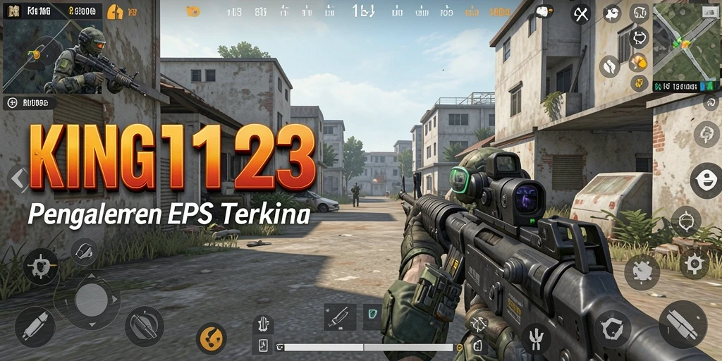 Screenshot KING123 menampilkan pertempuran seru dalam game FPS.