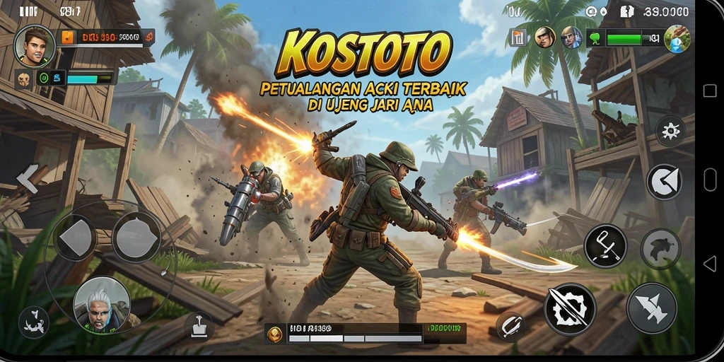 Screenshot game KOSTOTO menunjukkan pertempuran seru yang penuh aksi.