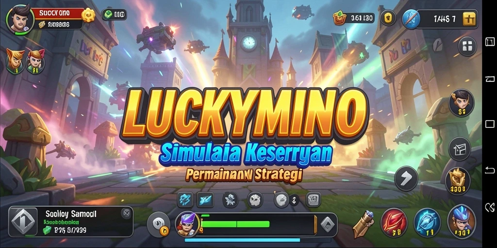 Tampilan gameplay LUCKYMINO yang dinamis dan penuh warna.