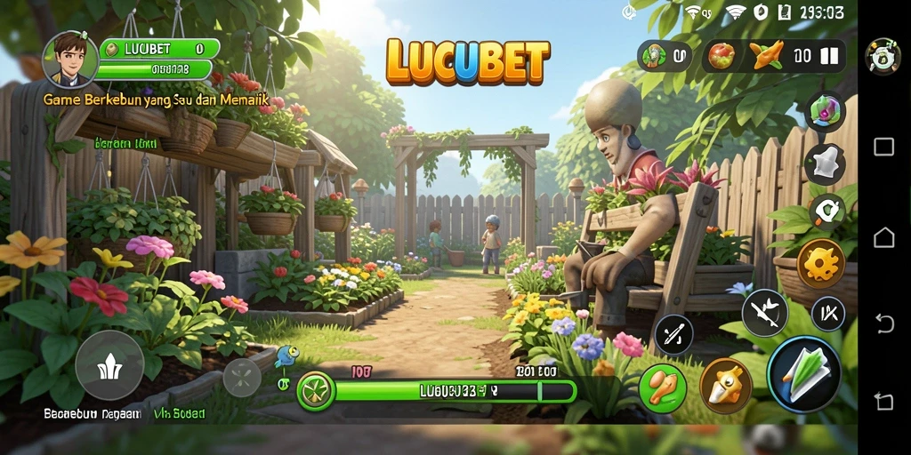 Screenshot gameplay menarik LUCUBET dengan lahan pertanian yang subur.