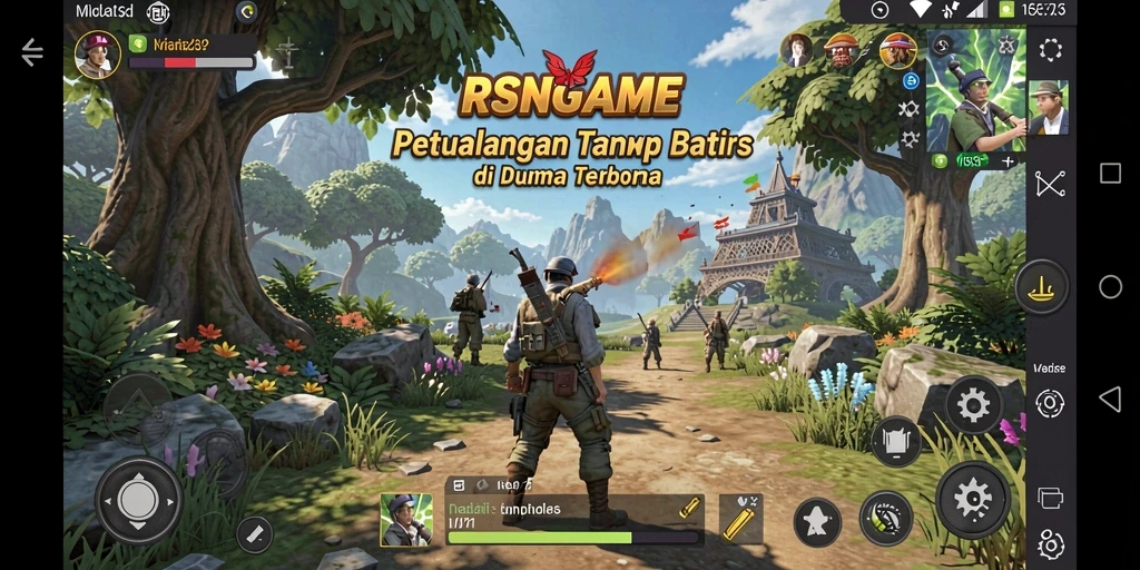 Screenshot utama RSNGAME menampilkan karakter dalam dunia terbuka yang luas.