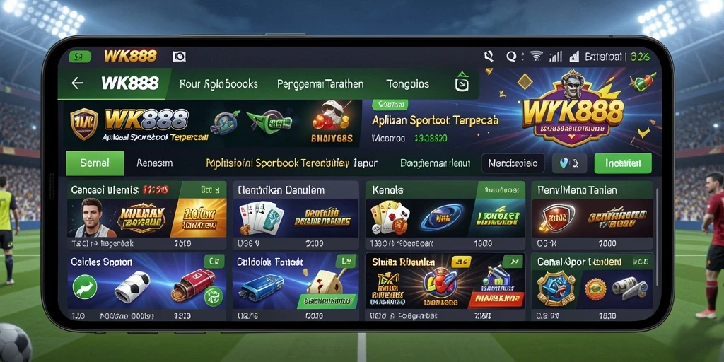 Screenshot utama WK888 menampilkan antarmuka taruhan olahraga yang interaktif.